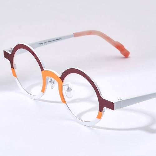 Image of FONEX Colorful Pure Titanium Glasses Frame Women Retro Round Eyeglasses