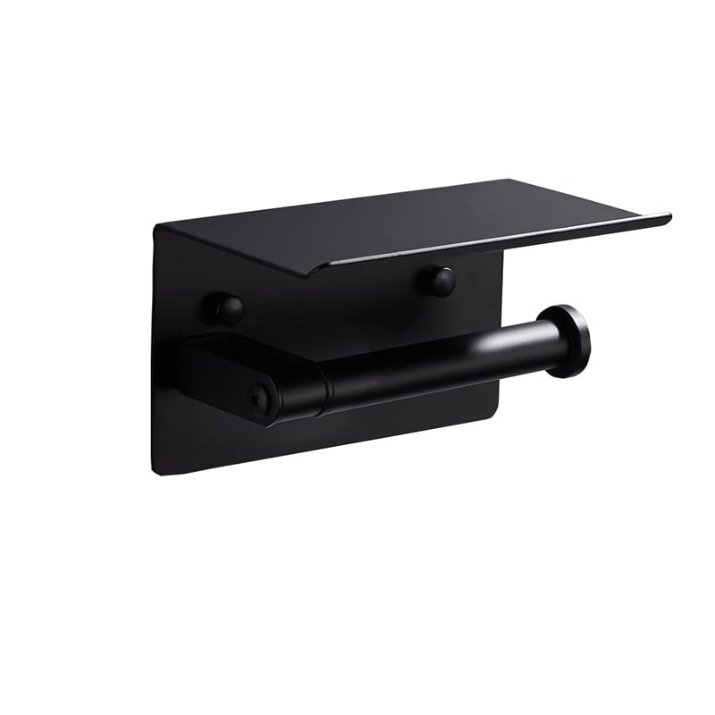 Stały uchwyt na papier toaletowy, 1PC 304 Stainless Steel Toilet Paper Holder With Phone Shelf Black Wall Mount