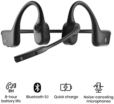 SHOKZ OpenComm Wireless Bone Conduction Headsets, Bluetooth Wireless Headset with Noise Cancelling Microphone, 16 Hours Talk Time, Open-ear Bluetooth 5.1 Headphones for Work, Call, Meeting, Driving