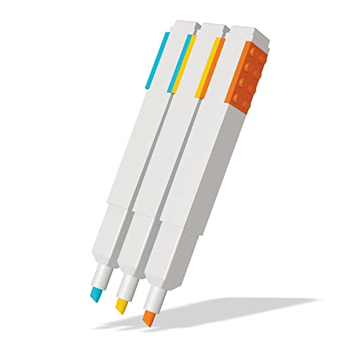 Lego Stationery 3 Pack Highlighter Markers With 4X2 Building Bricks - Yellow, Orange, Blue #TOP5