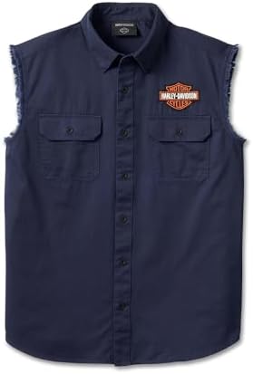 Harley-Davidson Men's Bar & Shield Blowout Cutoff Button Shirt - Blue, 96654-23VM