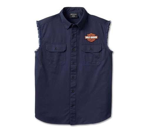 Harley-Davidson Men's Bar & Shield Blowout Cutoff Button Shirt - Blue, 96654-23VM
