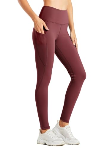 Willit Legging doublé polaire femme résistant eau, pantalon thermique hiver, taille haute, rouge vin M