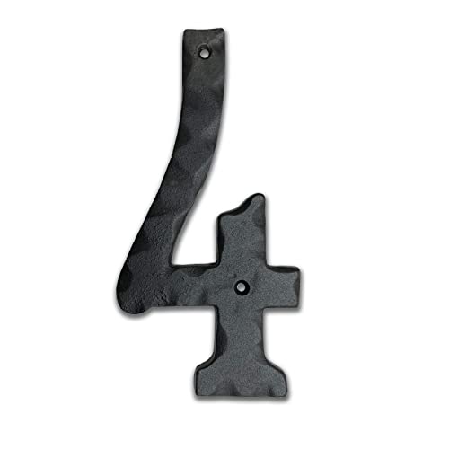 Image of NACH House Numbers for Outside, 6 inch Black Address Numbers for House - Number 4 - Rustic Numbers for Outside with Mounting Hardware