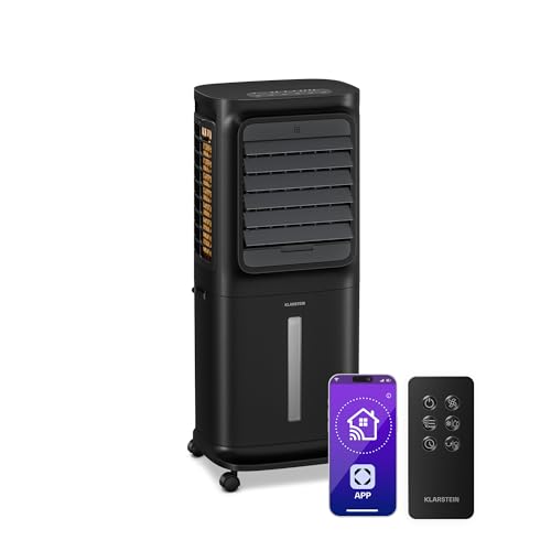 KLARSTEIN Rafraichisseur d’Air, Refroidisseur d’Air Mobile, 10L, Télécommande & App, Ventilateur Climatiseur, Chambre 30m², Minuterie, Nuit, Black