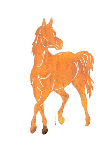 D&L Lasertec Edelrost Gartenstecker Pferd, Gartendekoration Rost, Pony