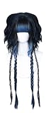 TEDPRBGE Women Curly Wig Jellyfish Head Wig Hime Cut Wigs Braids Sweet Lolita Princess Wigs for Daily Party (Black Blue)