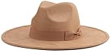 Pro Celia Big Wide Brim Fedora Hat for Women Large Felt Panama Rancher Hat (Camel)