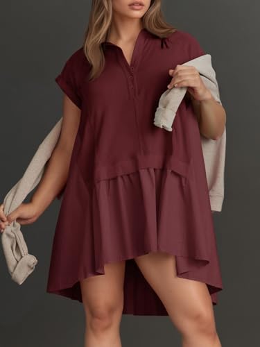 Robe d'été col en V manches courtes taille XL ample couleur bordeaux décontractée