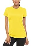 TACVASEN Short Sleeve Shirts for Women Athletic Workout Tops UPF 50+ Rash Guard Quick Dry Running Summer T-Shirts Yellow L