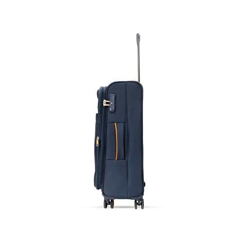 Image of SWISS MILITARY Nylon Mercury 8 Wheels 55cm Trolley Luggage, Soft Case 360 Rotatable Wheels, TSA Lock, Expandable Storage & Quick Front Pocket Suitcase, Travel Bag for Men & Women, Small Navy 44L