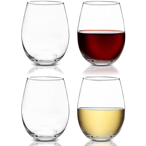 GLASKEY Stemless Wine Glasses Set of 4, 560 ml Large Red White Wine Glass,Premium Crystal Clear Drinking Glasses,Lead-Free Barware Glass Tumbler,Birthday Gifts for Women Men