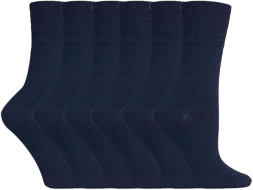 Image of ZRWASKA® Diabetic Socks For Women Wide Honey Comb top soft cuff Ankle Oedema friendly Non-Elastic Grip for Swollen feet Leg Non-Binding Circulatory Neuropathy Sock 4-8 (Pack 6) (Navy (6 Pairs))