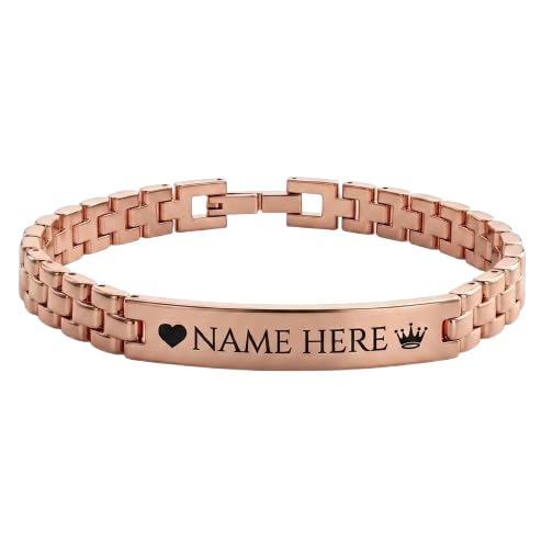 Image of Personalized Name Engraved Bracelet for Men & Women | Stainless Steel Chain Link Bracelet | Custom Name & Inspirational Text | Durable & Adjustable