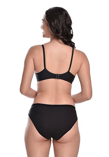 Image of Women's Cotton Lingerie Set with Full Coverage Bra and Hipster Panty, Non-Padded 1 Pair Lingerie Set