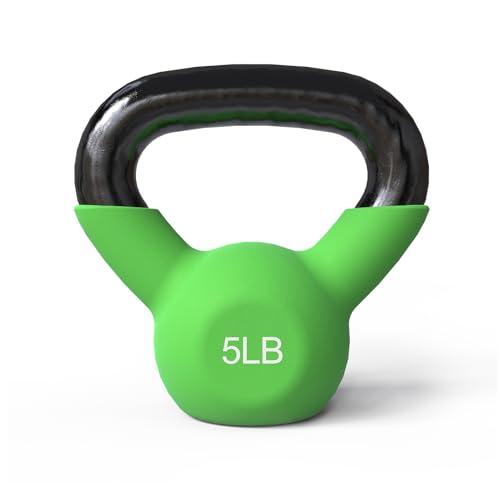 Mikolo Neoprene Coated Cast Iron Kettlebells 5-30LB Set Solid Weight Set with Wide Grip Handle and Flat Bottom Ideal for Full Body Strength Training at Home Gym(5LB)
