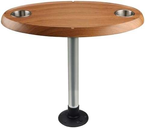 Adjustable Height RV Table for Caravan & Marine - Removable 2 Cup Holder - Perfect for Large Boats & Vehicles - Durable White Design