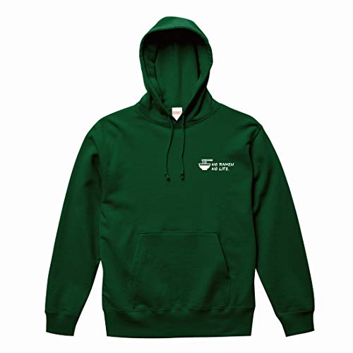 [9色] ラーメン パーカー NO RAMEN NO LIFE A ※拉麺 らーめん 長袖 冬物 着心地重視 スウェット 面白 おもしろ ハッピー Tシャツ メンズ 大きいサイズ おしゃれ 男性 女性 ギフト プレゼント 贈り物 (フォレストグリーン, XL)