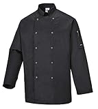 Portwest Chaqueta De Chef Suffolk, Tamaño: XS, Color: Negro, C833BKRXS