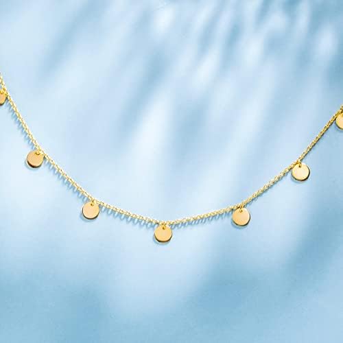 AGVANA 14K Gold Plated Multi Disc Necklace & Bracelet for Women, 925 Sterling Silver Mini Round Tiny Coin Layered Necklace Dainty Simple Jewelry Gifts For Her Girlfriend Sister Teens