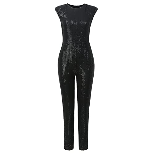 Macacão feminino casual de outono e mulher, com lantejoulas, sexy, sem mangas, slim (exceto cinto) v