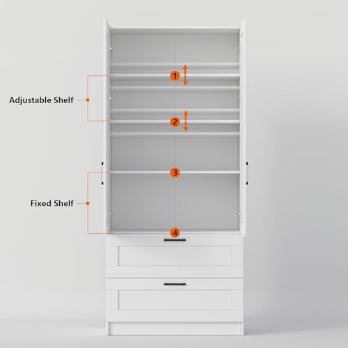 Image of White Tall Kitchen Pantry Cabinet Organizers and Storage with Doors and Drawer and Adjustable Shelves,Wood Large Gabinetes Para Cocina Office Bookshelf for Laundry Room Cabinets (31.5 inchW*15.7 inchD*71 inchH)