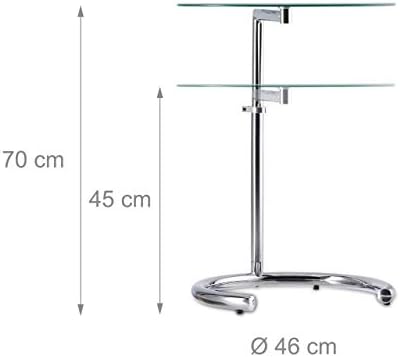 Relaxdays Height-Adjustable Coffee Table 70 cm, Round Living Room Stand, Chromed Steel, Glass Top, Tempered, Silver, 46 cm Ø