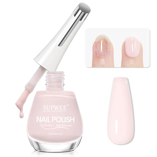SUPWEE Quick Dry Milky Natural Nail Polish, Regular Fingernail Lacquer Help Nail Strengthener and...