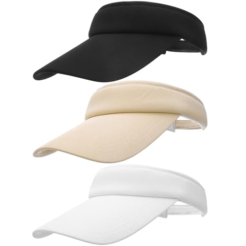 ViEinkaufen 3PCS Sun Visor Hat for Women,Golf Visor Hat Adjustable Ponytail Baseball Cap Long Brim Empty Top Sun Visors Hats for Cycling Fishing Tennis Running Sport Jogging Visors Hats for Men Women