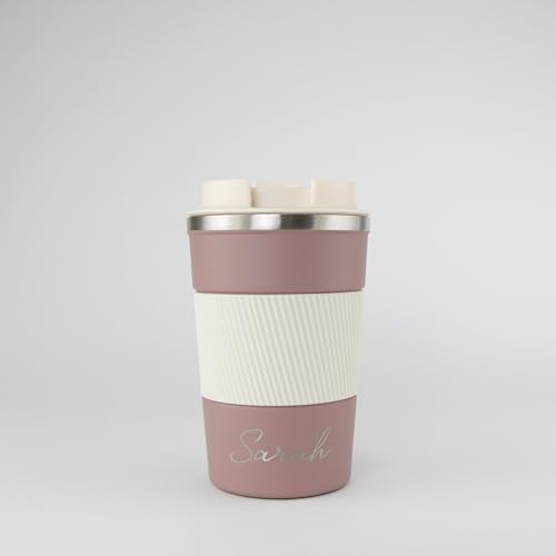 cribstar Personalised Engraved Insulated Travel Mug | Stainless Steel Tumbler | Double-Walled Tea/Coffee Cup | Leak-Proof & Reusable | Keeps Drinks Hot 12h / Cold 24h | Thermal Mug (Mocha, 380ml)