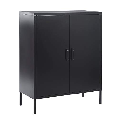 Furniturer Double Door Modern Style Metal Cabinet With 3 Shelves For Living Room Bedroom Office Storage Lockers, Black #TOP5