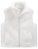 Spring&Gege Girls Boys Fuzzy Sherpa Fleece Vest Sleeveless Outerwear Zipper Jacket Fall Winter Warm Coat with Pockets, White, 4-5 Years