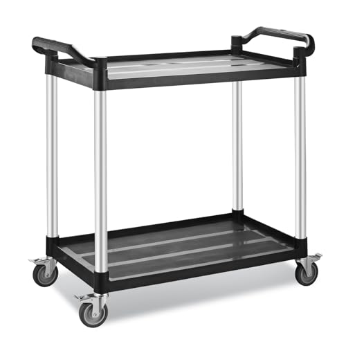 Imaboie Large Utility Rolling Cart with Wheels,Plastic Utility Cart with 2 Lockable Wheels, Heavy Duty Restaurant Cart,Food Service Cart for Kitchen/Groceies/Warehouse.(2 Tier,34Ã—17Ã—37in / 340lbs)