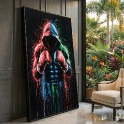 Toile de sport urbain avec silhouette de boxeur coloree pour studio moderne