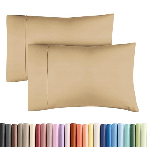 King Standard Pillow Cases Set of 2 - Pillowcase Covers - Heathered Tan
