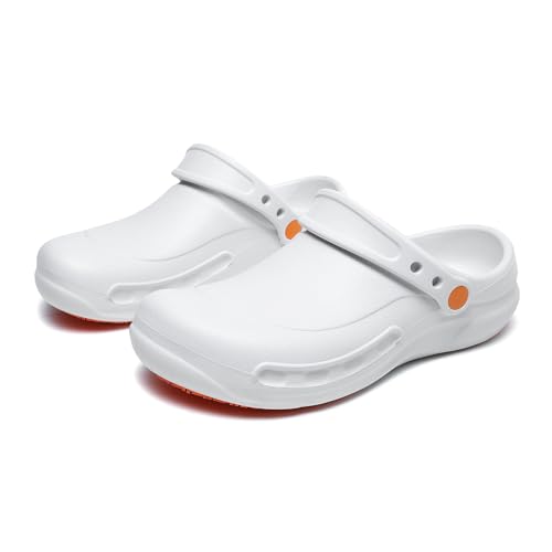 Unisex Non Slip Men's Chef Work Shoes Oil Resistant Slip Resistant Waterproof Kitchen Closed Clogs Nursing Restaurant Garden Food Service White/Size 11