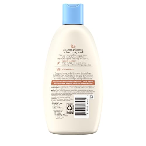 Image of Aveeno Baby Cleansing Therapy Moisturizing Baby Body Wash with Natural Oatmeal & ProVitamin B5, Gentle Tear-Free Baby Bath Wash for Sensitive & Eczema-Prone Skin, Hypoallergenic, 8 oz (Pack of 12)