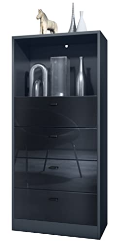 Vladon Kommode Pino V3, Made in Germany, Anrichte mit 4 Schubladen & 1 offenem Fach, Anthrazit matt/Schwarz Hochglanz ohne LED (56 x 125 x 36 cm)