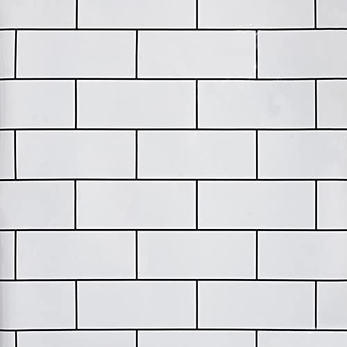 Dundee Deco Papel de contacto autoadhesivo White Tiles, papel pintado moderno para salpicaduras de cocina, encimera, armarios, cajones y revestimiento de estante, 10 x 24 pulgadas (3 m x 60 cm) Cover