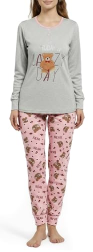 Pyjama femme coton respirant ensemble manches longues col rond contre la fraîcheur