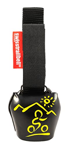 Das Original! swisstrailbell® Black mit gelbem Mountainbiker, Trailbell, Bear Bell, Fahrradklingel