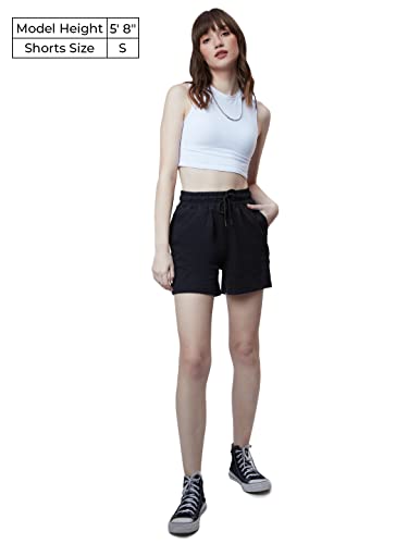Image of The Souled Store Solids: Women Lounge Shorts SweatShorts Women's Sweat Shorts Athletic Lounge Gym Running Workout French Terry Cotton Drawstring Elastic Waist Casual Comfortable