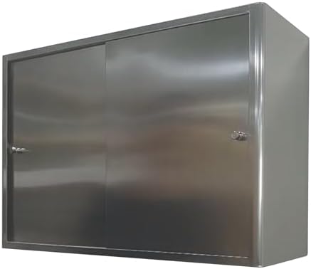 Stainless Steel Wall Mounted Sliding Door Cabinet with Adjustable Shelves - Kitchen & Bathroom Storage Organizer, Space-Saving 60x20x40cm (24x8x16in)