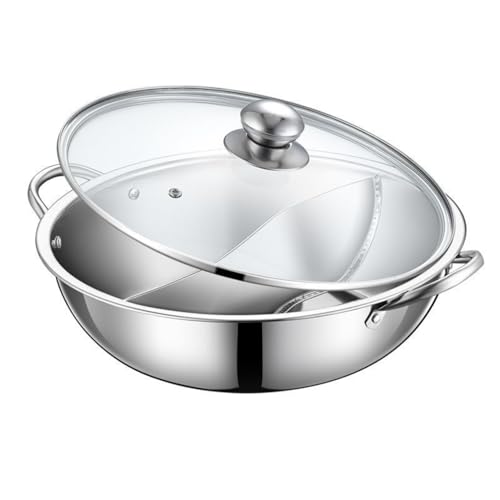 Tersi 火鍋 ステンレス 両手鍋 仕切り 二食鍋仕切り鍋 鴛鴦鍋 IH対応 ガスコンロ対応 蓋付 (32CM)