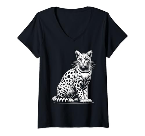 Womens Cat Dad Mom Lover - Monochromatic Ocicat V-Neck T-Shirt