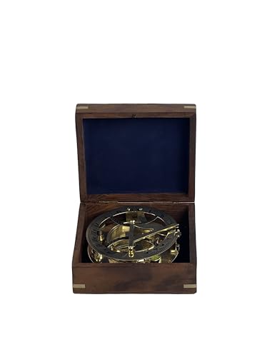 Brass Nautical - Brújula y Reloj Solar Antigua de Latón en Caja de Madera | Reloj Solar Náutico Vintage miniatura 2