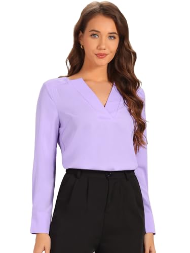 Chemisier de bureau à manches longues Allegra K col V cranté chic pour femme