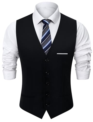 Fashonal Men's Suit Vest Business Formal Dress Vest for Men Slim Fit Waistcoat Black XL