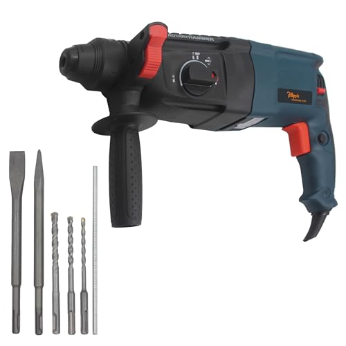 Image of Hillgrove HGCM1029M3 All Purpose 26mm Hammer Impact Drill Machine Forward /Reverse Rotation with 5Pcs SDS Plus Bits for Making Holes in Metal /Wood /Concrete Hammer Drill (26 mm Chuck Size, 1200 W)