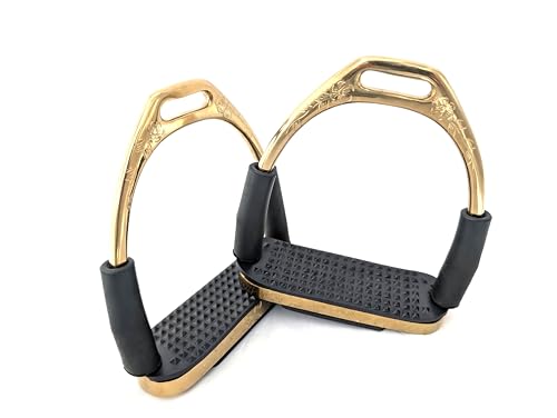 PS Pferdeartikel Edler Sicherheits-Steigbügel Flower mit Gelenken, Farbe in Gold - Messing, verziert